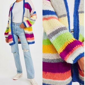 CeliaB Multicolor Striped Open-Front Cardigan - Blue Trim